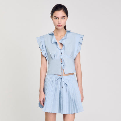 Sandro Rhinestone ruffle top Sky Blue