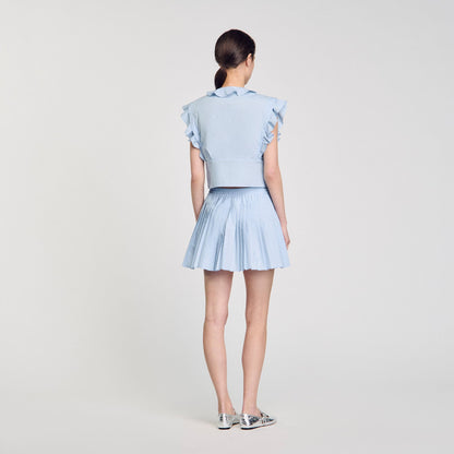 Sandro Rhinestone ruffle top Sky Blue