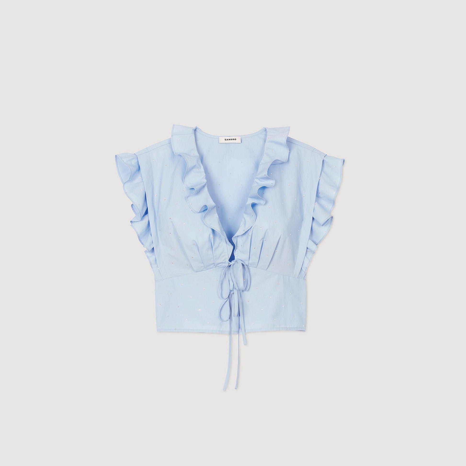 Sandro Rhinestone ruffle top Sky Blue
