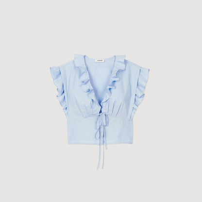 Sandro Rhinestone ruffle top Sky Blue