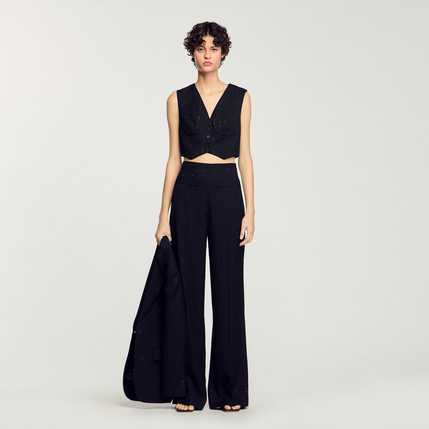 Sandro Sequin cropped jacket Black