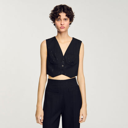 Sandro Sequin cropped jacket Black