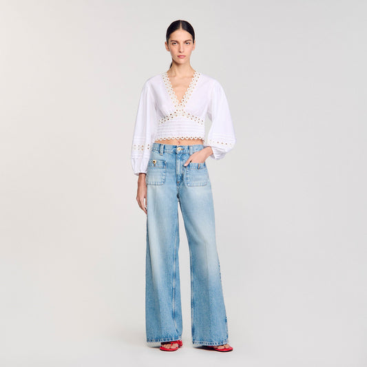 Sandro Poplin crop top White
