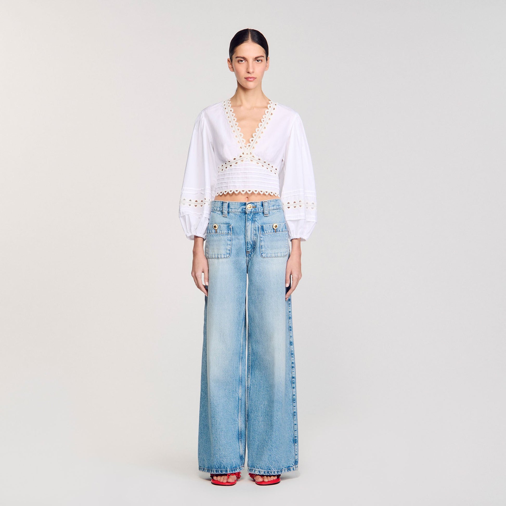 Sandro Poplin crop top White