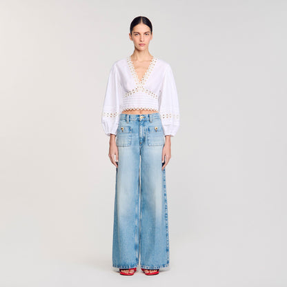 Sandro Poplin crop top White