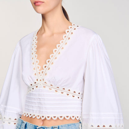 Sandro Poplin crop top White
