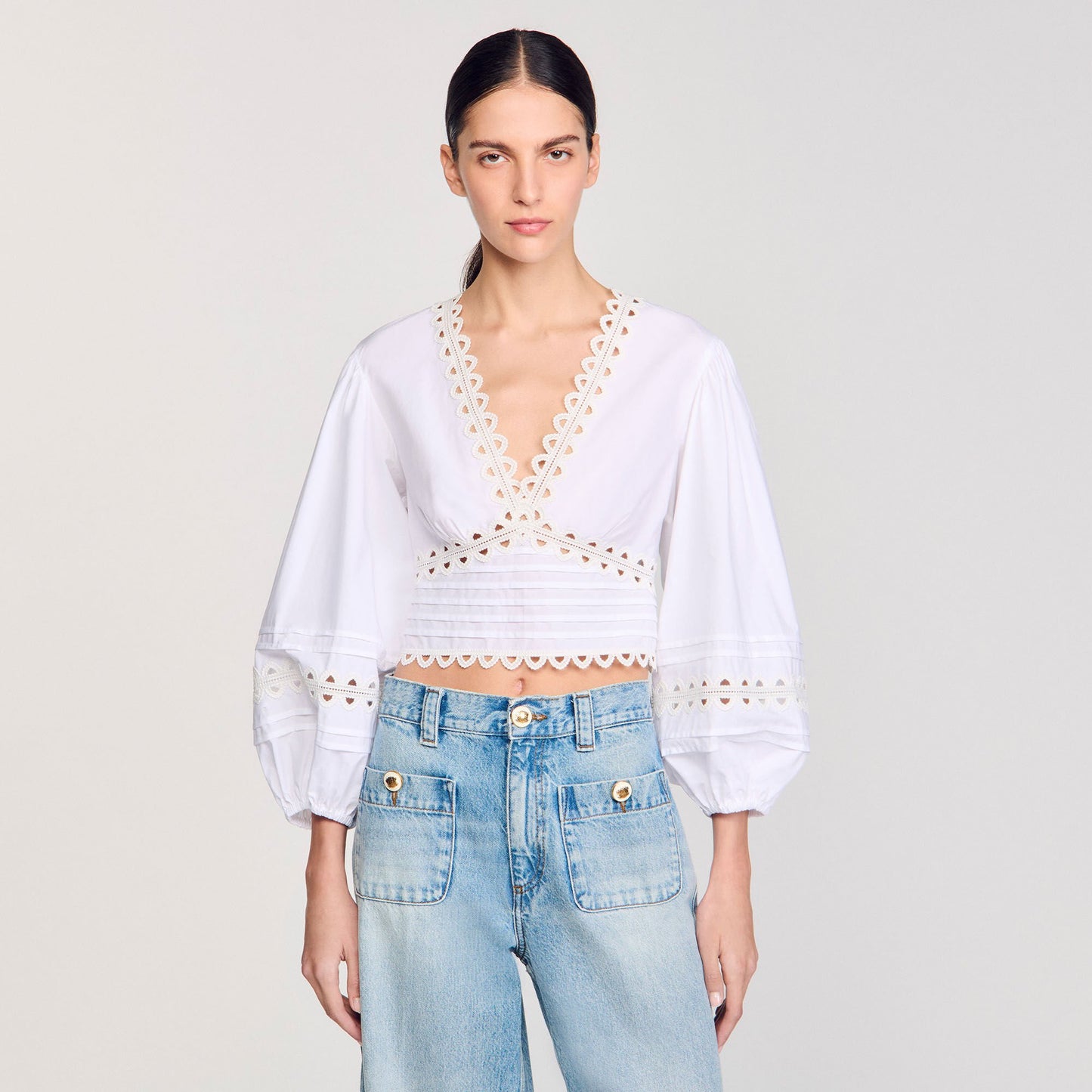Sandro Poplin crop top White
