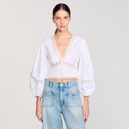 Sandro Poplin crop top White