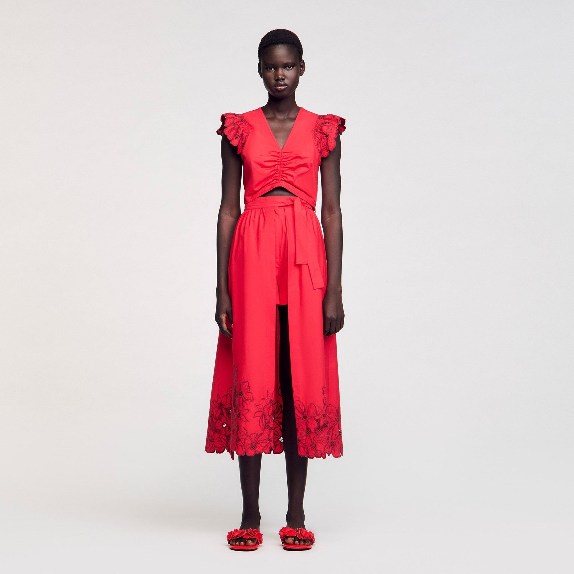 Sandro Crop top with embroidered sleeves Red