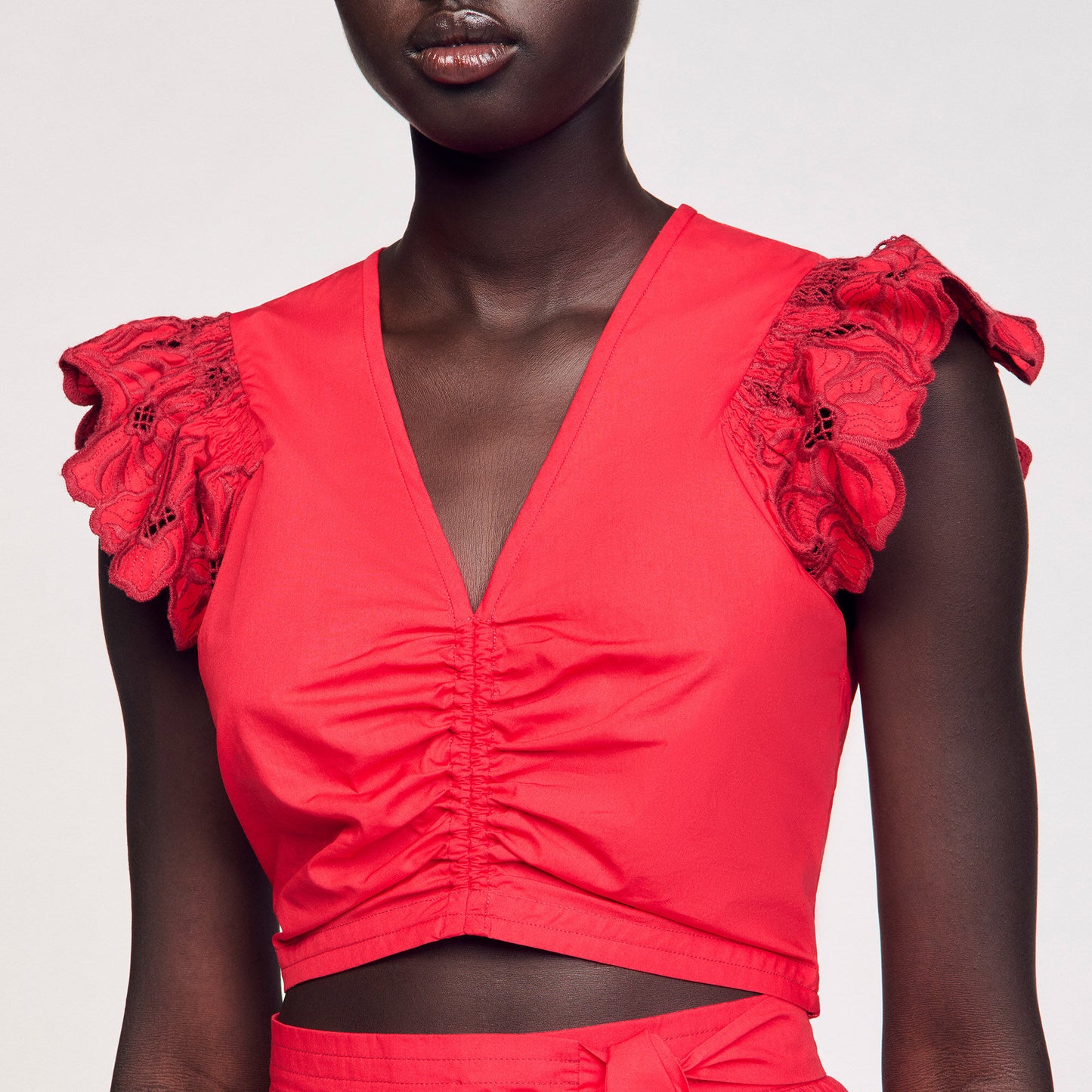 Sandro Crop top with embroidered sleeves Red