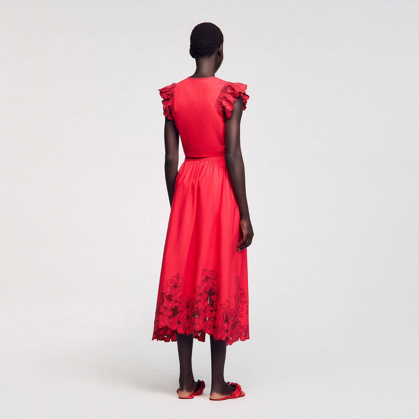 Sandro Crop top with embroidered sleeves Red