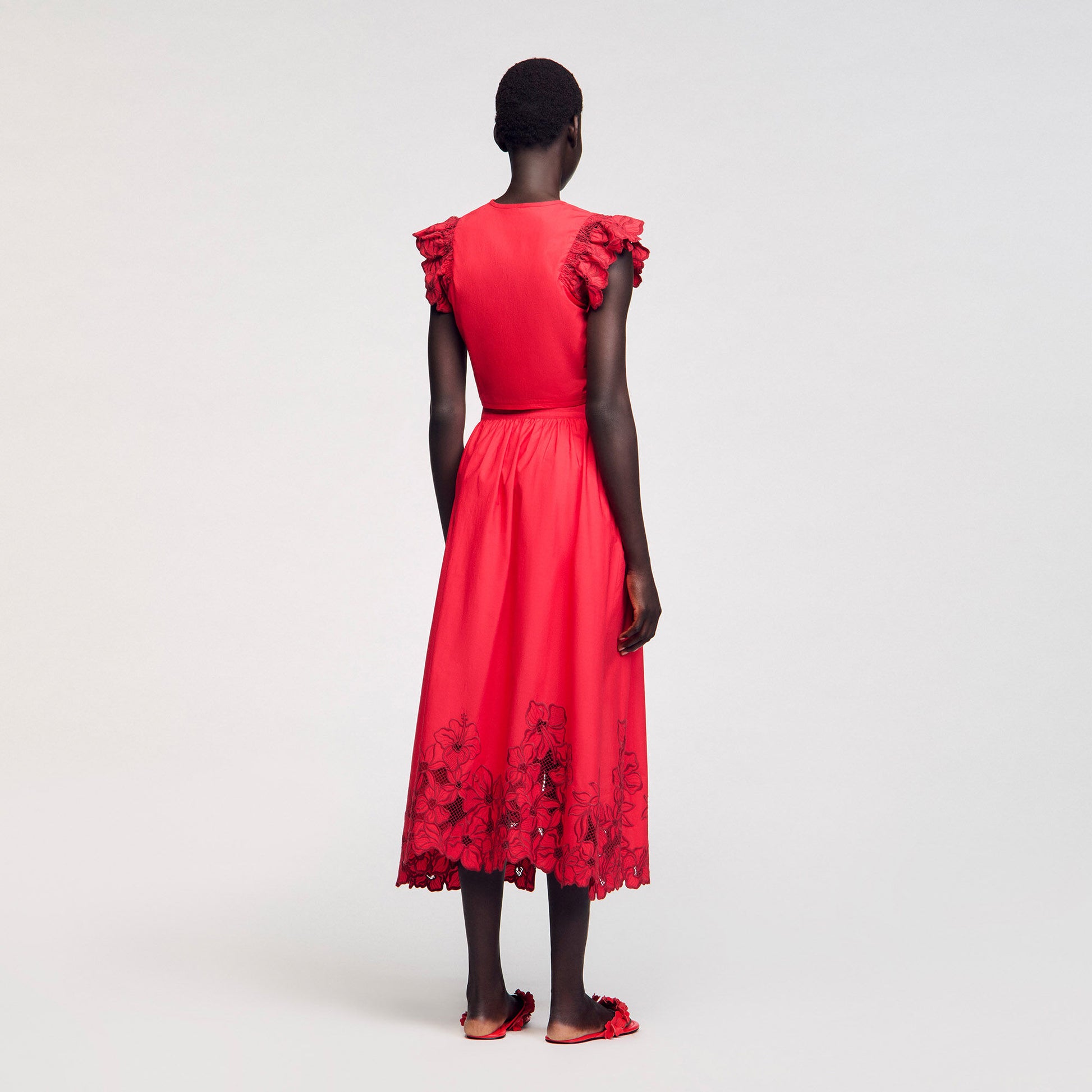 Sandro Crop top with embroidered sleeves Red