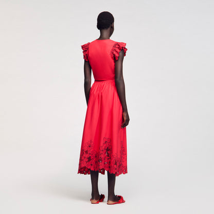 Sandro Crop top with embroidered sleeves Red