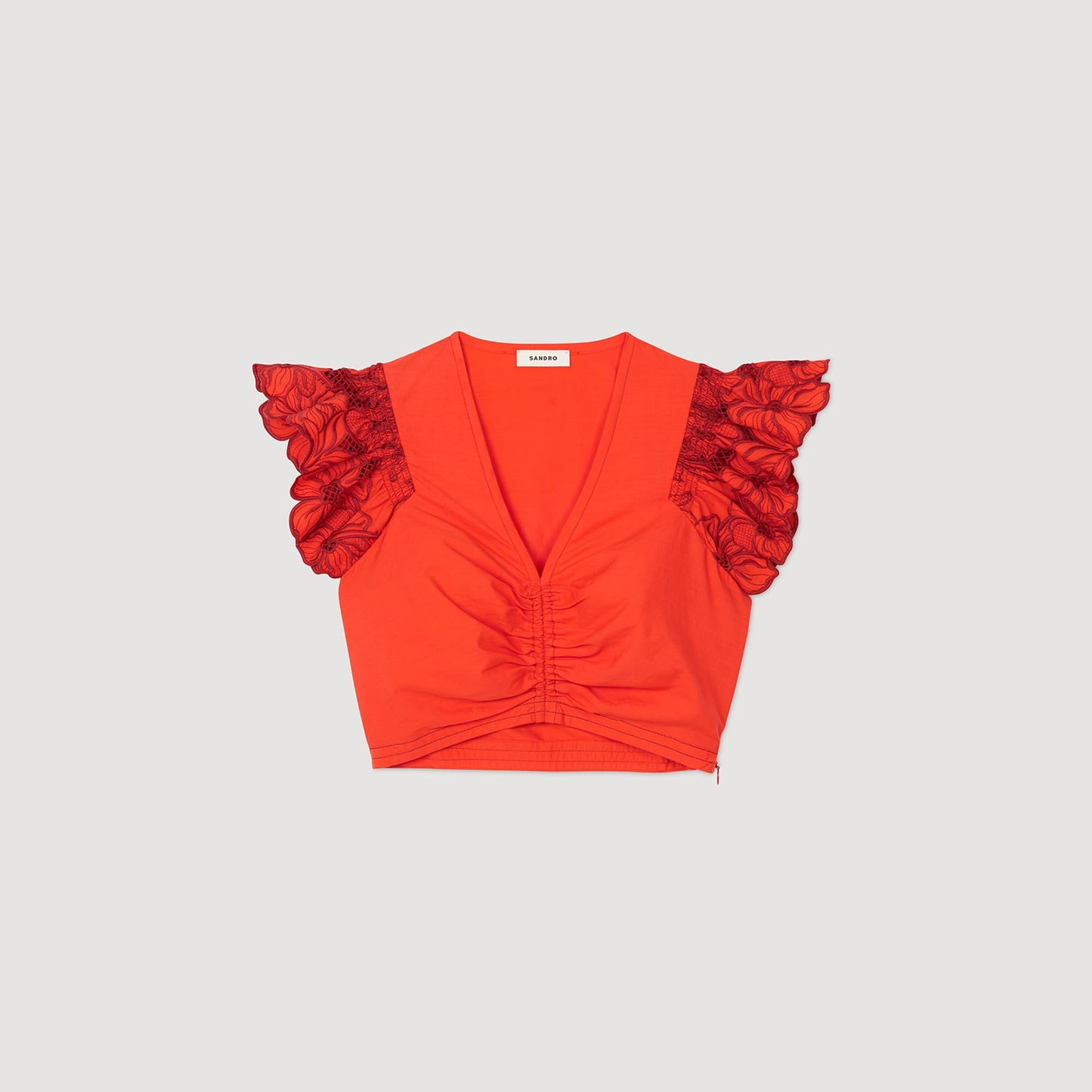 Sandro Crop top with embroidered sleeves Red