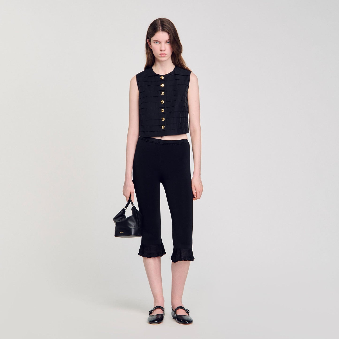 Sandro Pleated crop top Black