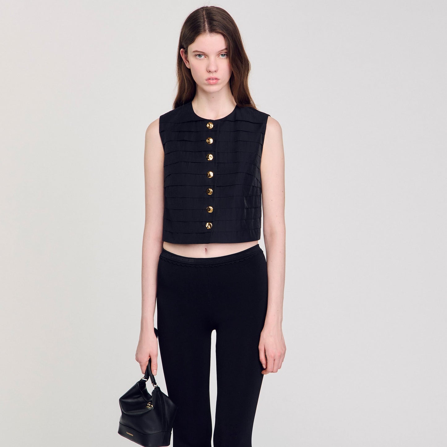 Sandro Pleated crop top Black
