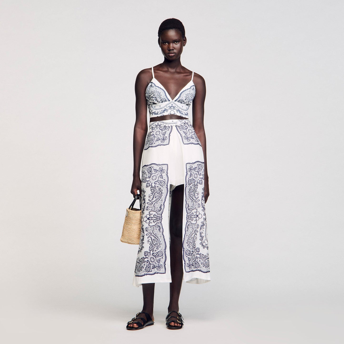 Sandro Bandana print crop top White / Blue
