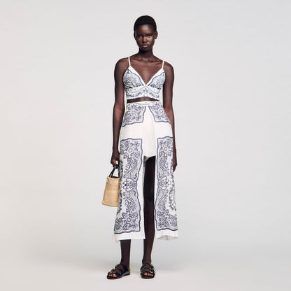 Sandro Bandana print crop top White / Blue