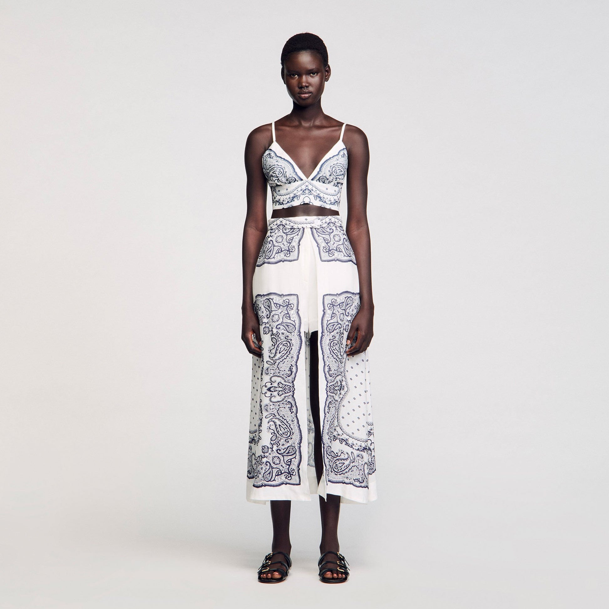 Sandro Bandana print crop top White / Blue