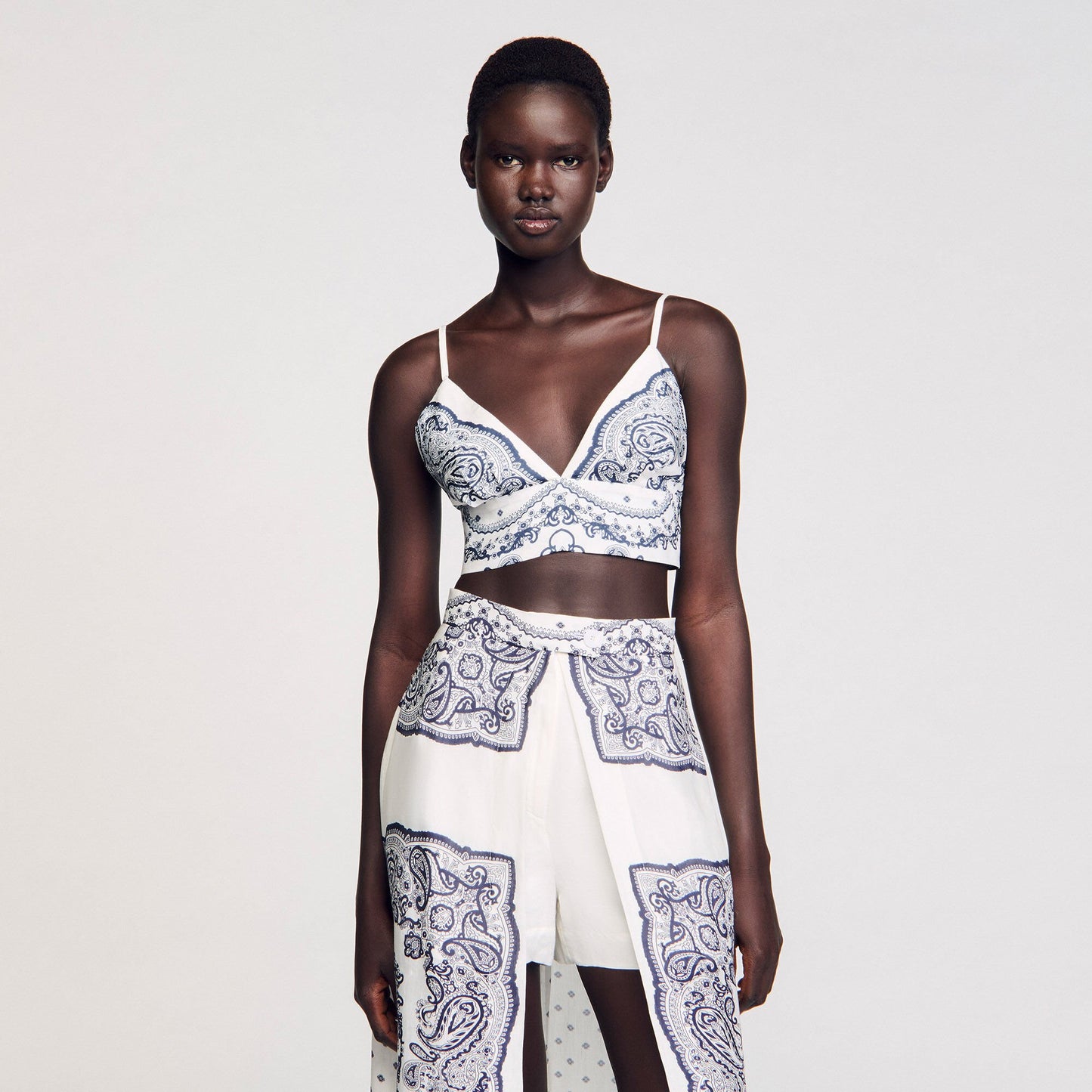 Sandro Bandana print crop top White / Blue
