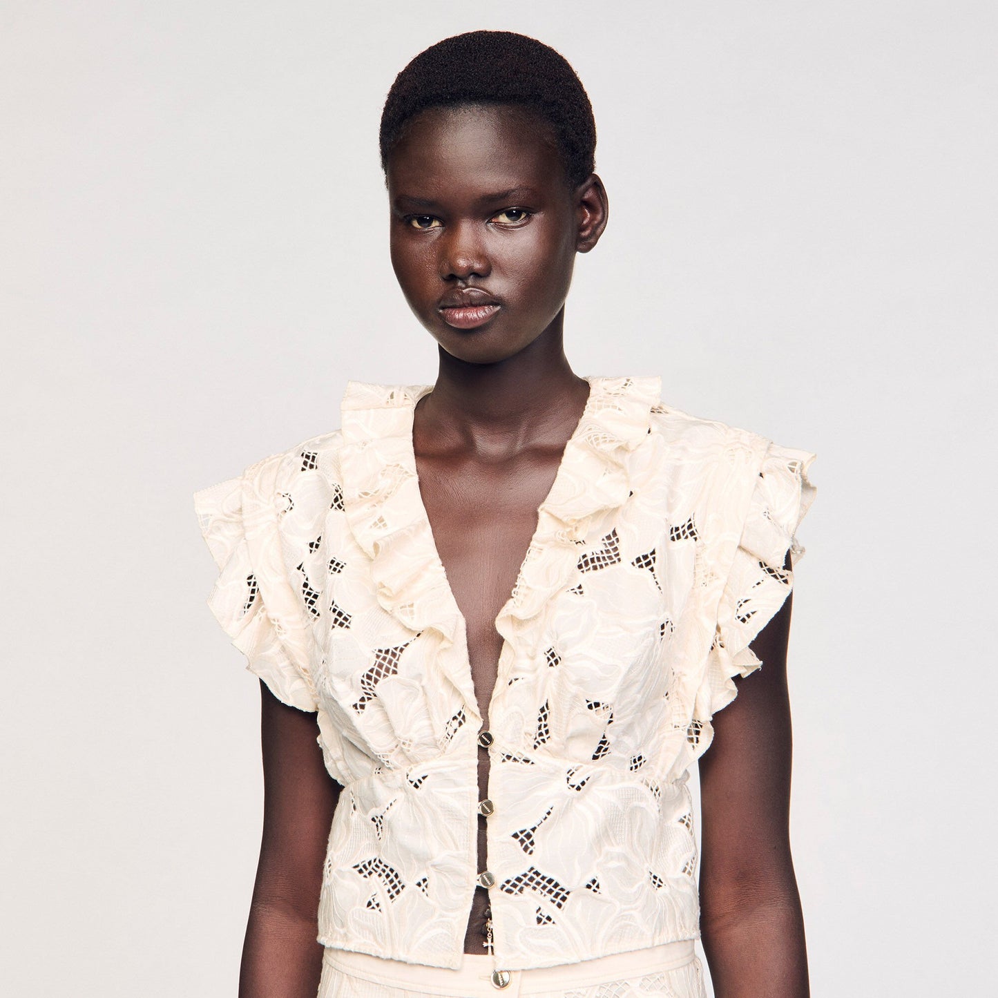 Sandro Embroidered crop top Ecru