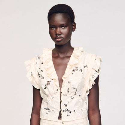 Sandro Embroidered crop top Ecru