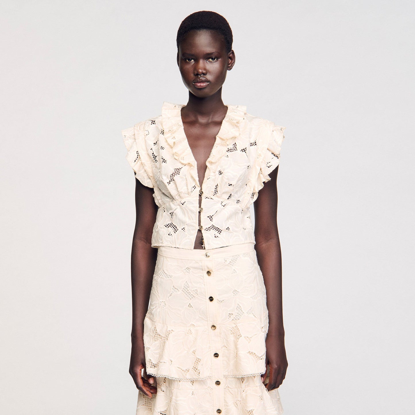 Sandro Embroidered crop top Ecru