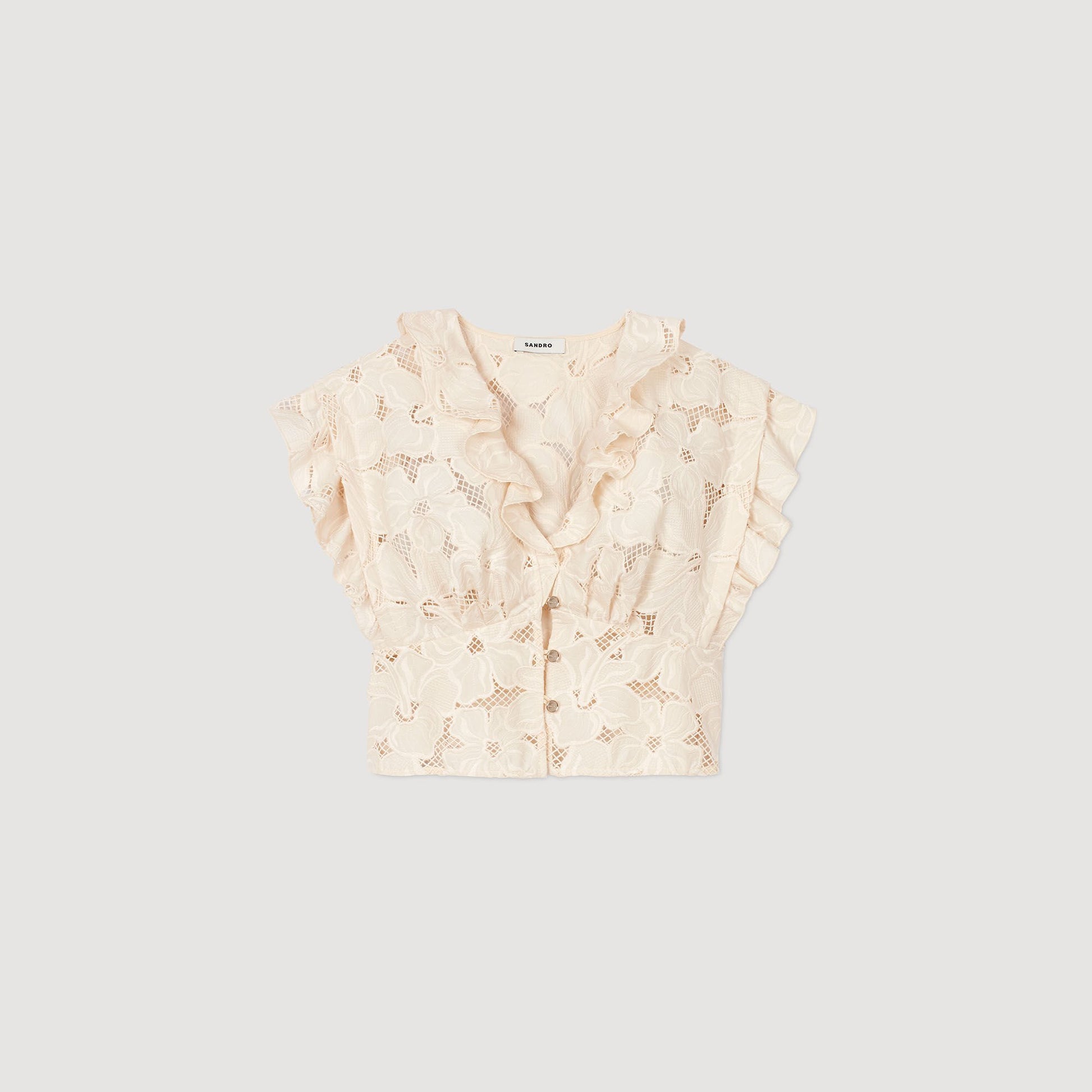 Sandro Embroidered crop top Ecru