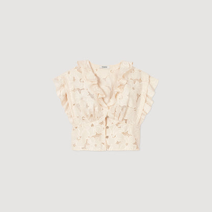 Sandro Embroidered crop top Ecru