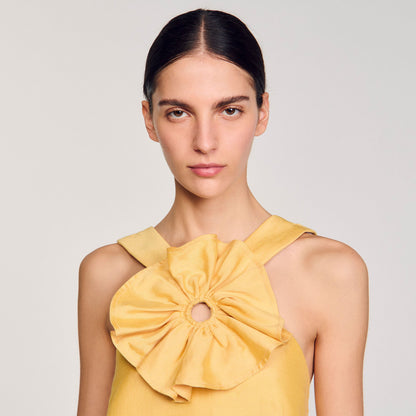 Sandro Ruffled flower detailed crop top Straw