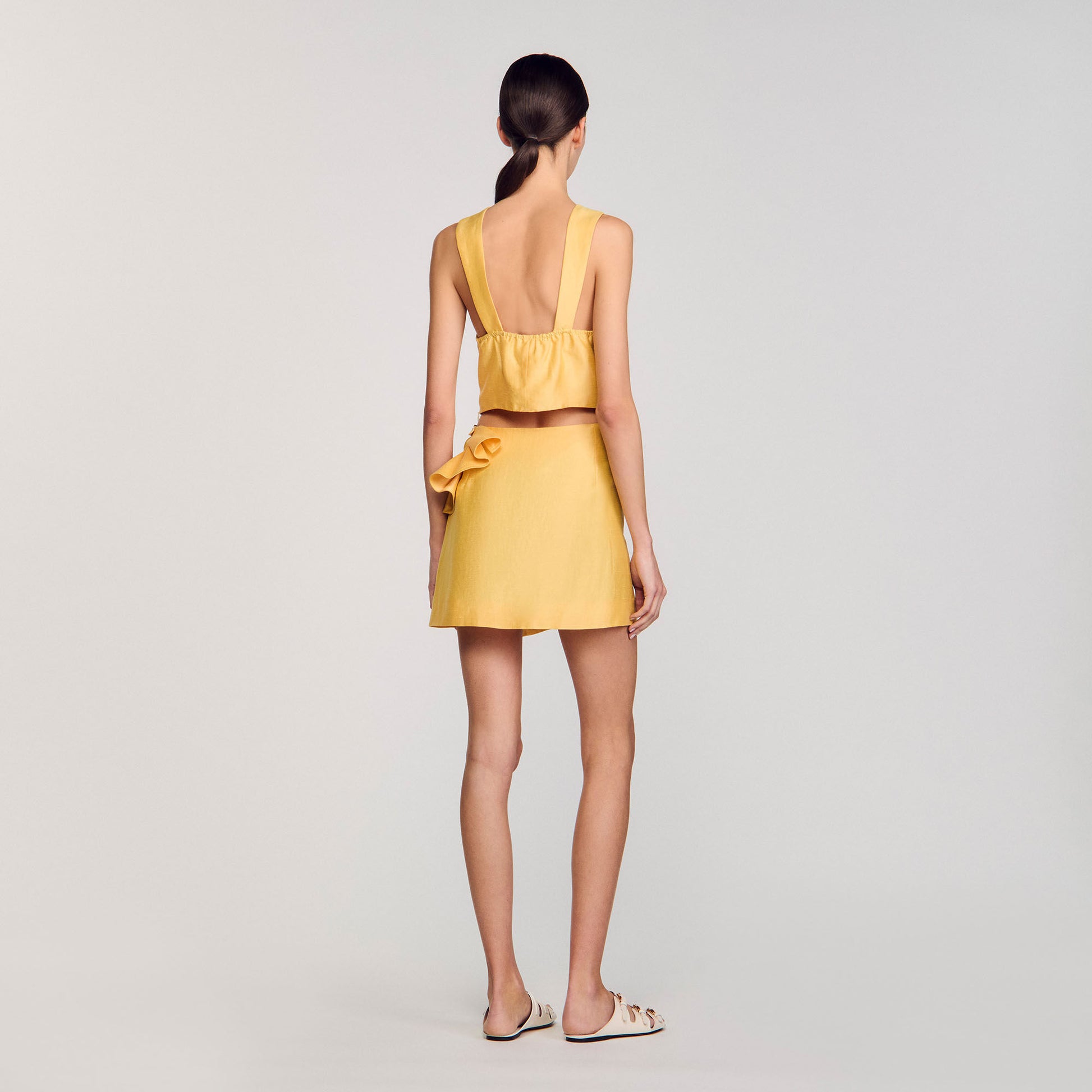 Sandro Ruffled flower detailed crop top Straw