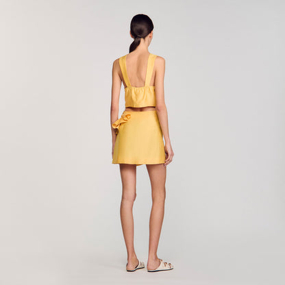 Sandro Ruffled flower detailed crop top Straw