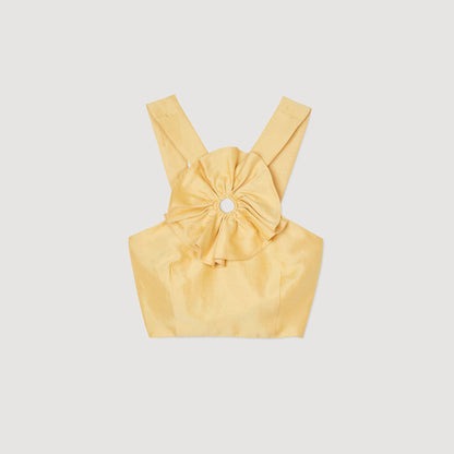 Sandro Ruffled flower detailed crop top Straw
