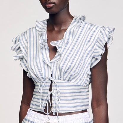 Sandro Striped sleeveless crop top Blu / White
