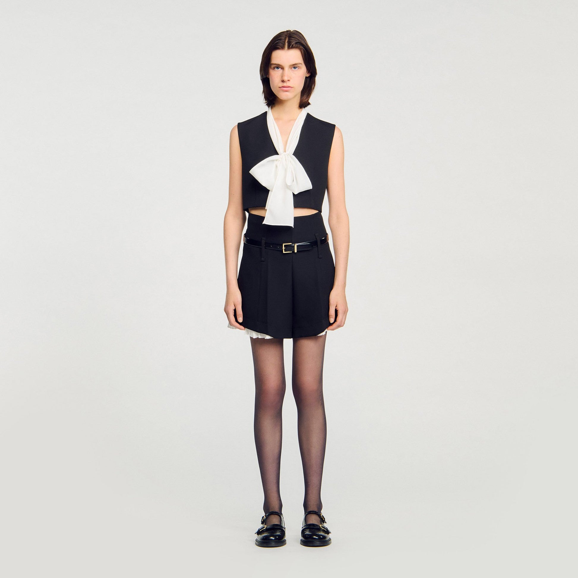 Sandro Bow neck crop top Black