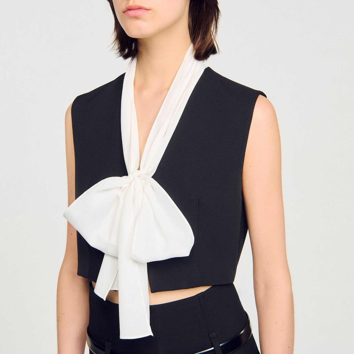 Sandro Bow neck crop top Black