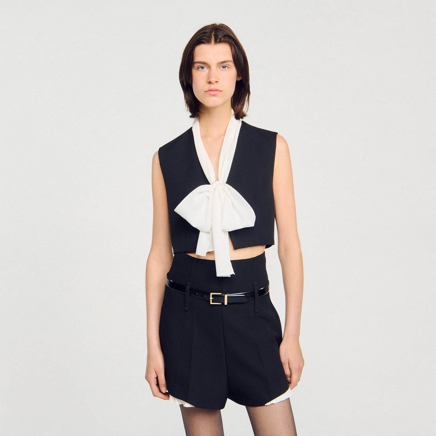 Sandro Bow neck crop top Black
