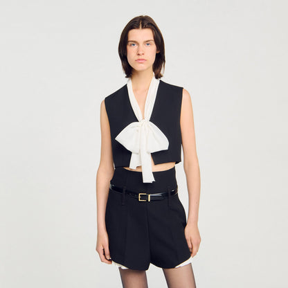 Sandro Bow neck crop top Black