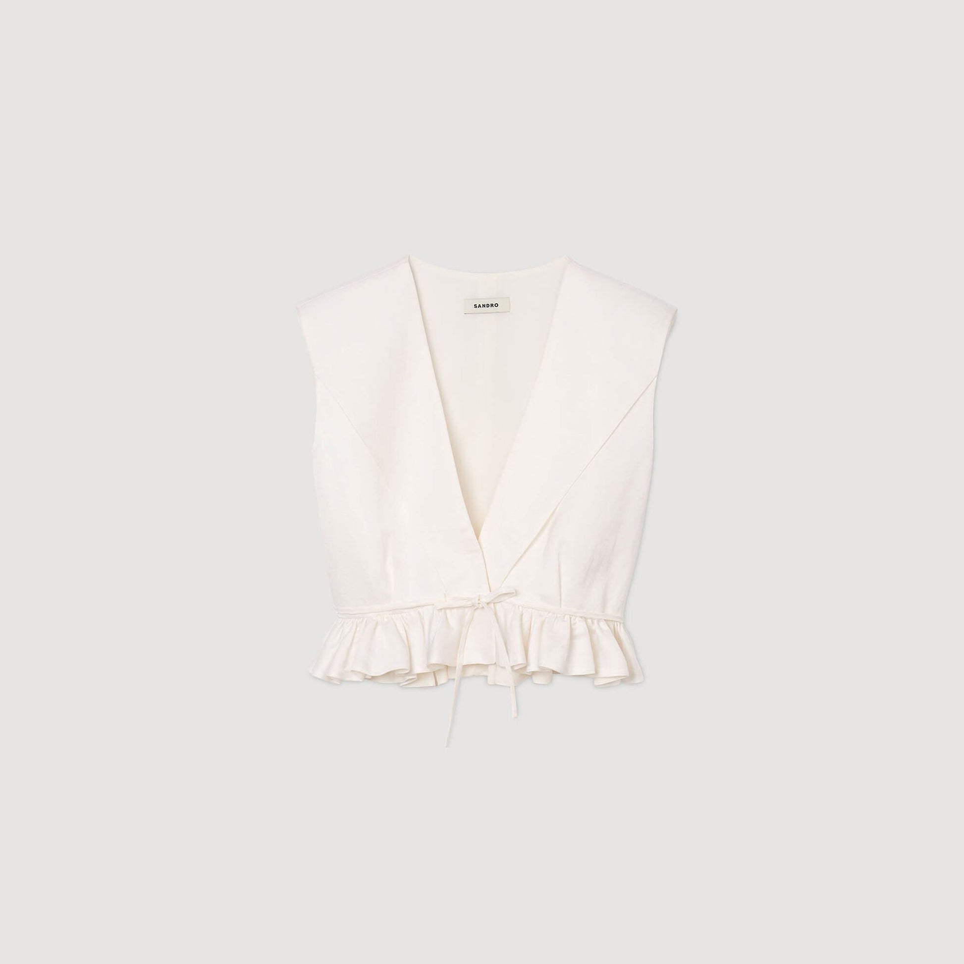 Sandro Ruffled V-neck crop top Ecru