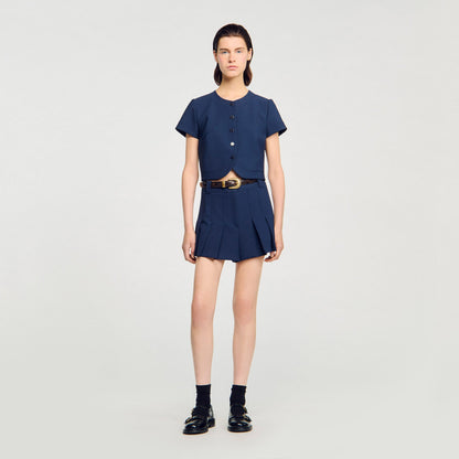 Sandro Rounded hem buttoned crop top Navy Blue