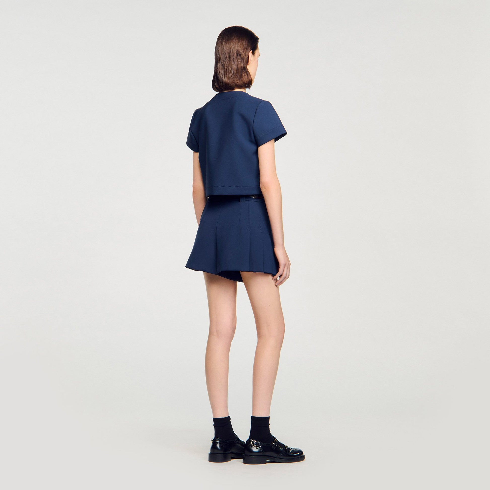 Sandro Rounded hem buttoned crop top Navy Blue