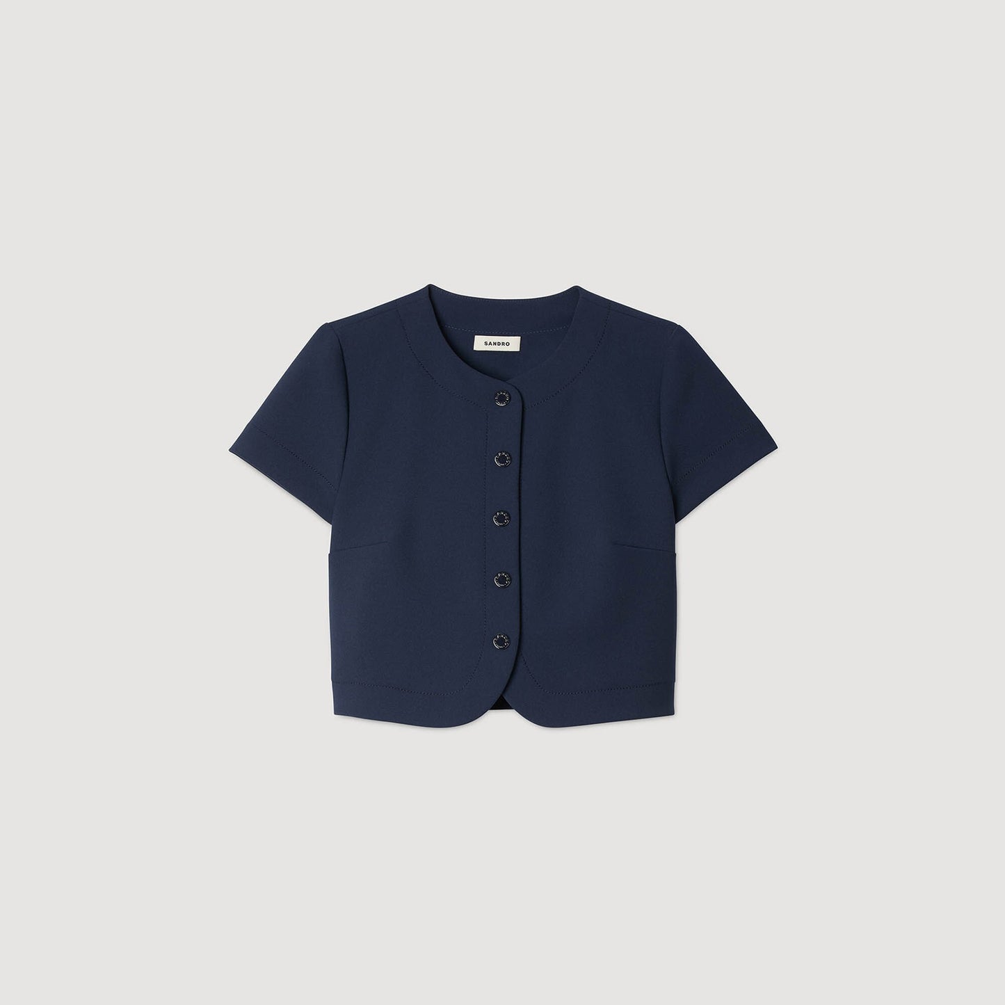 Sandro Rounded hem buttoned crop top Navy Blue