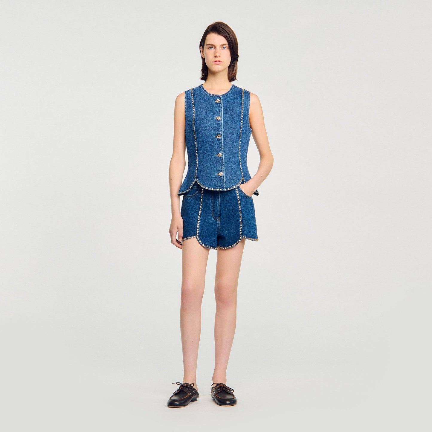 Sandro Rhinestone denim top Blue Jean