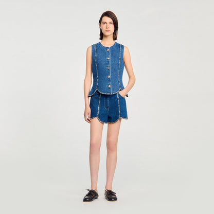Sandro Rhinestone denim top Blue Jean