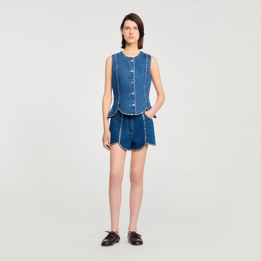 Sandro Rhinestone denim top Blue Jean