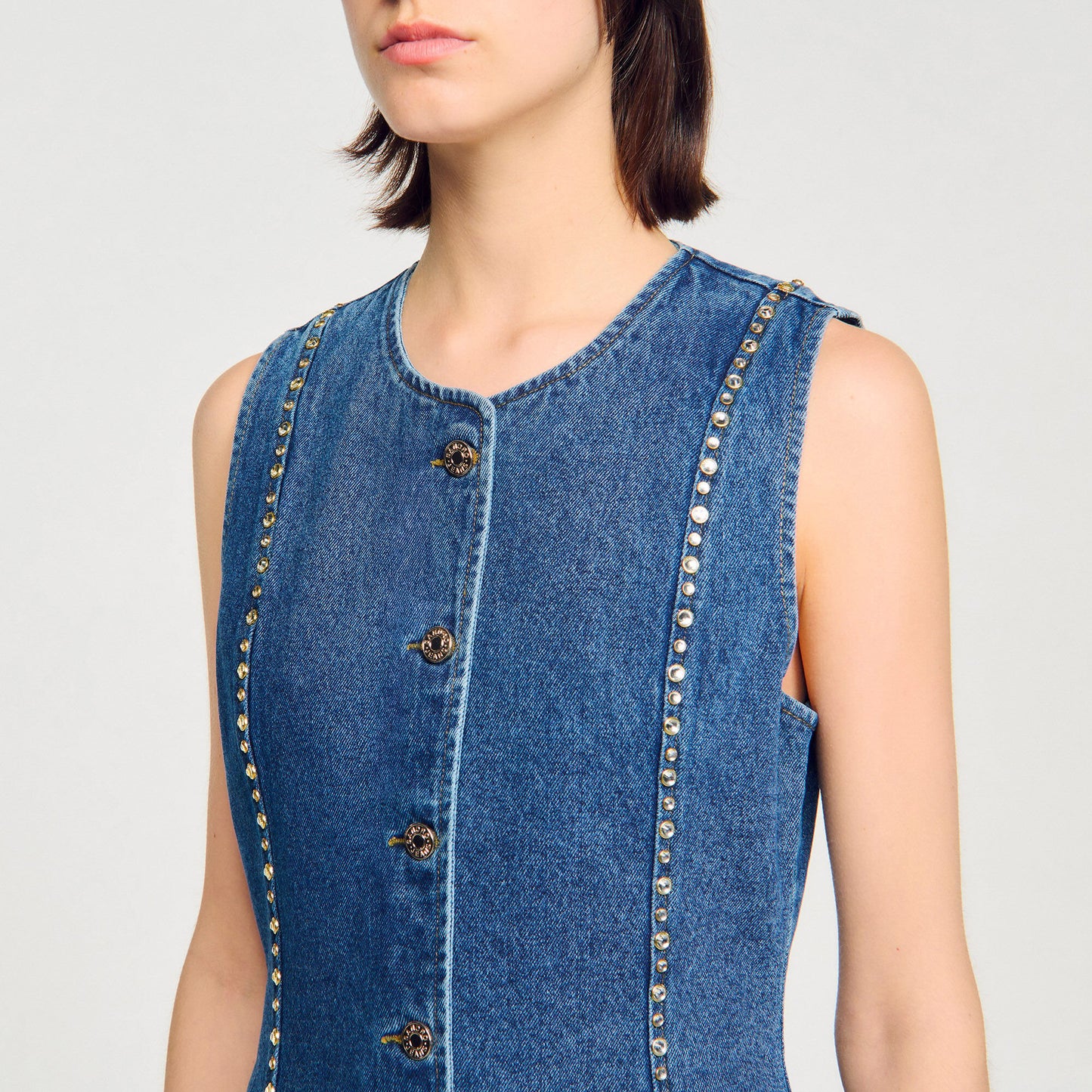 Sandro Rhinestone denim top Blue Jean