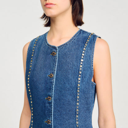 Sandro Rhinestone denim top Blue Jean
