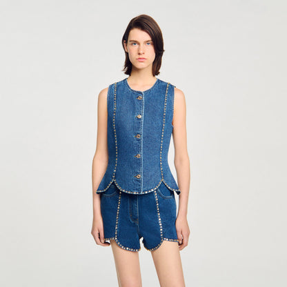 Sandro Rhinestone denim top Blue Jean