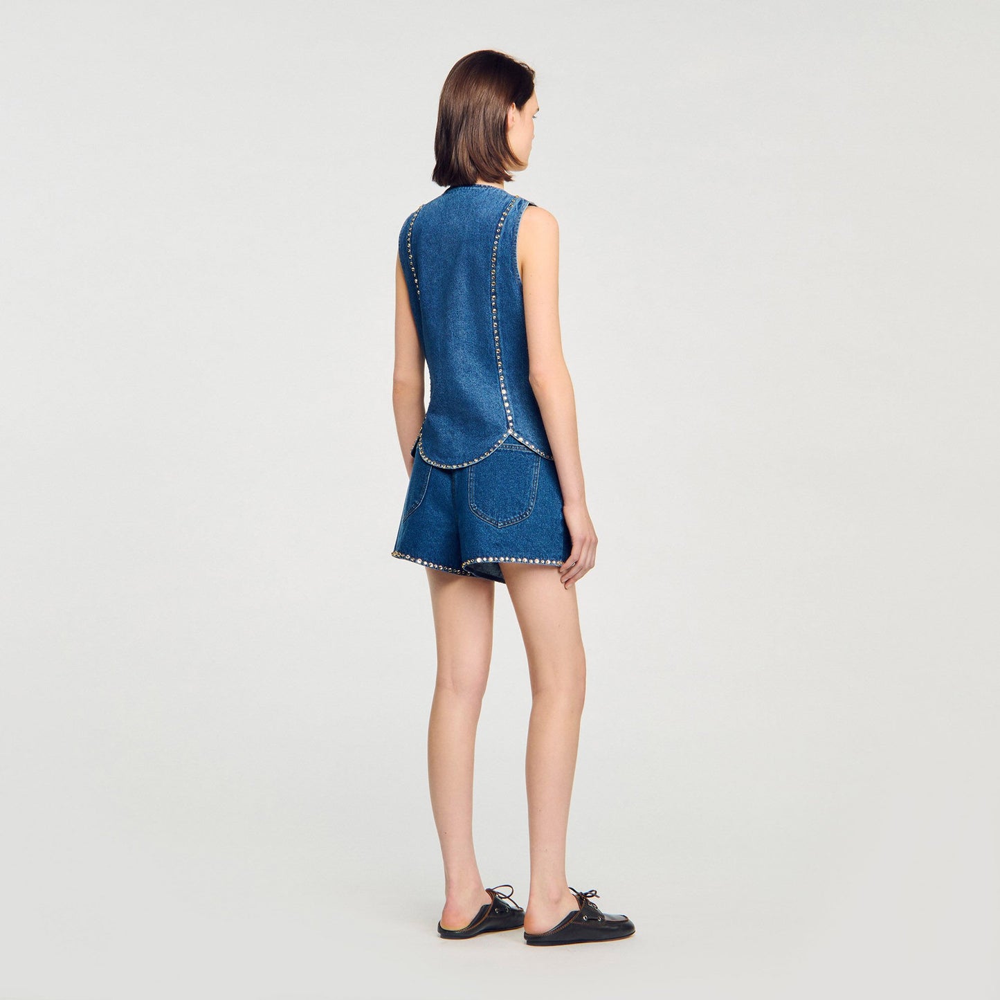 Sandro Rhinestone denim top Blue Jean