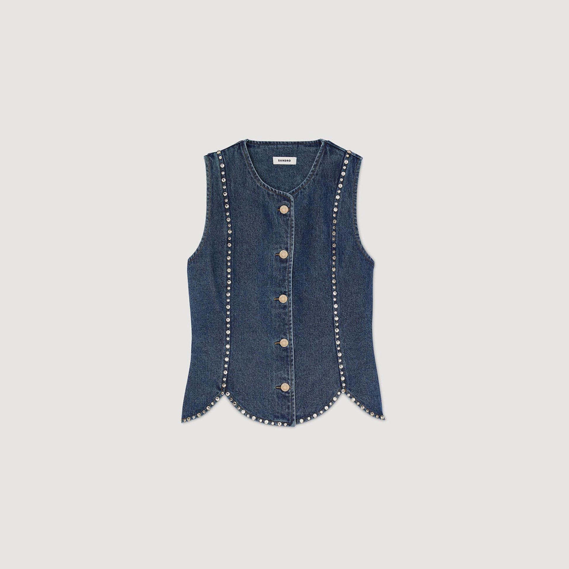 Sandro Rhinestone denim top Blue Jean